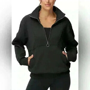 Amazon YKR Black Oversized Sweatshirt Half Zip Hoodie Fleece Pullover | Size S